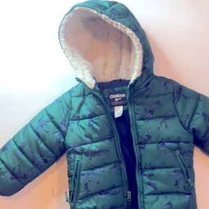 Boys size 3T Green and blue  jacket Skeleton dinosaurs on the jacket